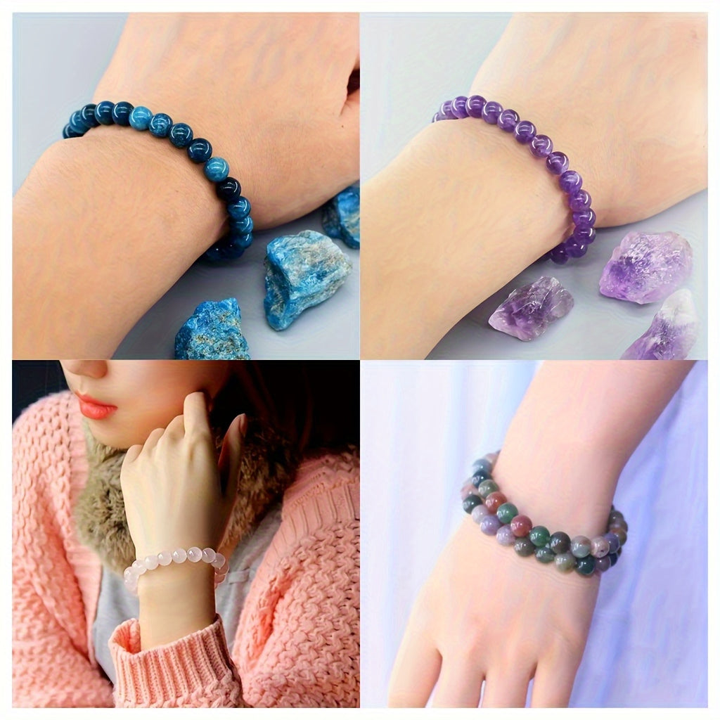 4pièces Ensemble de bracelets en pierre naturelle - Style bohème élégant avec de l'apatite bleue, de l'améthyste, du quartz rose et de l'agate indienne, parfait pour un usage quotidien ou comme cadeau, accessoire de tous les jours | Bracelet en pierre nat
