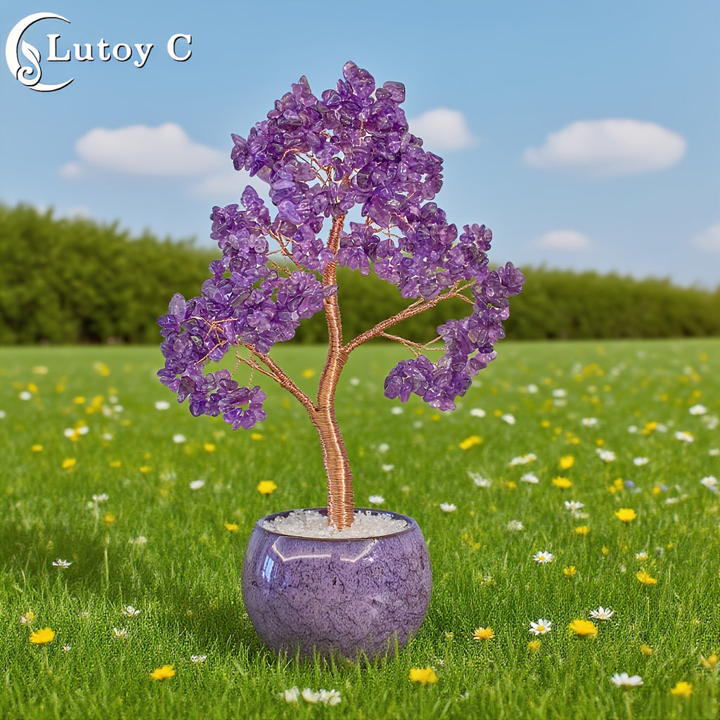 Arbre de Vie en Cristal d'Améthyste Haute Qualité, Décor Feng Shui, Œuvre Reiki Artisanale Cadeau pour Elle Ornements Crystal à la Maison