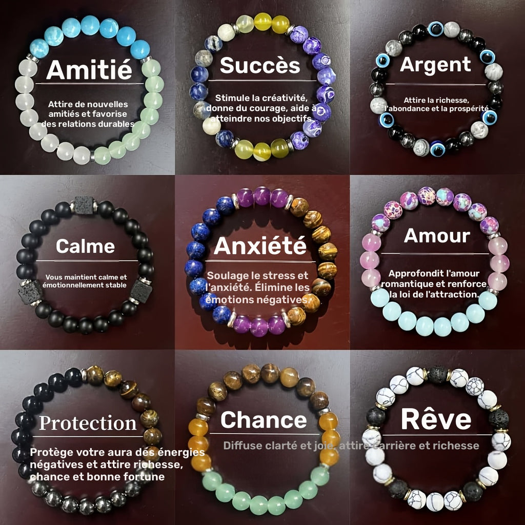 Un ensemble de 9 bracelets de cristal magique, symbolisant la paix, la richesse, la prospérité, l'amitié, la chance, l'amour et la protection - des perles de cristal qui apportent l'optimisme et la positivité, la confiance et la force, un cadeau parfait u