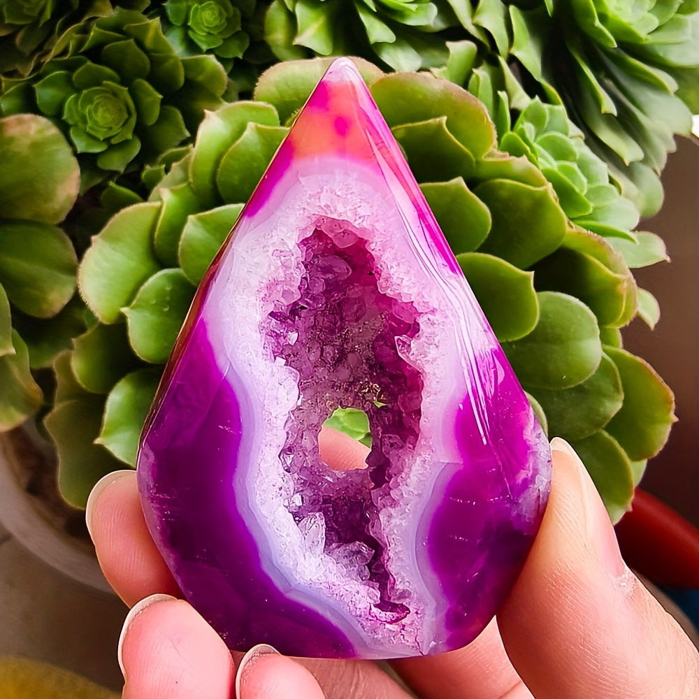 1 pièce Ornement en Agate Rouge Rose en Forme de Goutte d'Eau – Style Bohème Cristal Géode aux Nuances Rose, Blanc et Violet, Décor Éclatant pour la Maison, Cadeau Parfait pour la Saint-Valentin, Noël, Pâques et Plus, Idéal pour les Amateurs de Cristaux