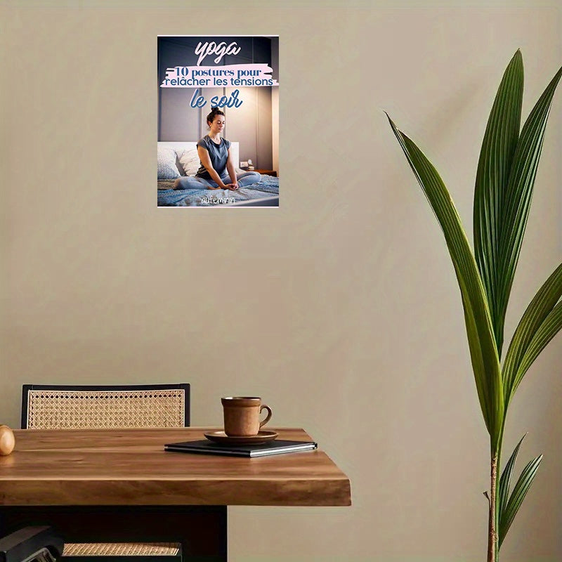 1pc Guide de Yoga en Langue Française - Impression sur Toile Sans Cadre - 12 Asanas (10 Poses) Illustrés - Tableau de Relaxation Nocturne avec Poses de Méditation Étape par Étape pour Pratique au Bord du Lit - Livret de Routine de Yoga Français (Format A4