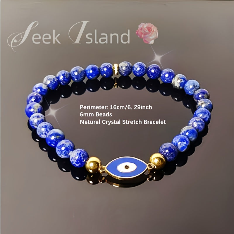 Bracelet en Lapis-Lazuli et Cristal Œil du Mal - 100 % fait main, haute qualité. Perles de 6 mm, boîte cadeau Halloween. Idéal comme cadeau réfléchi pour Halloween ou Noël